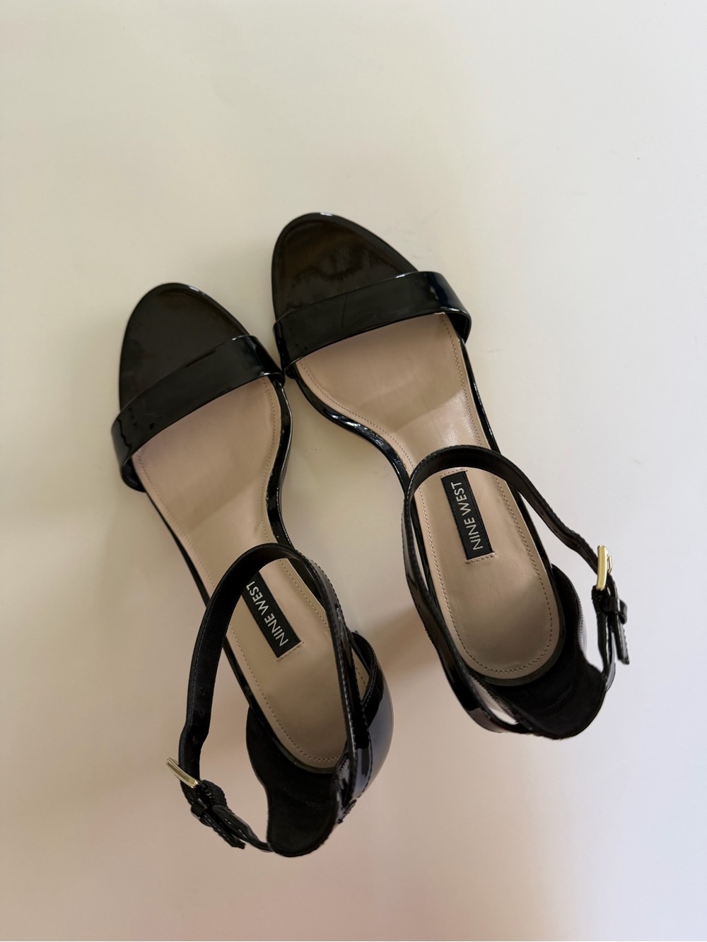 Nine West Black Patent Ankle Strap Block Heel Sandals Size 8.5